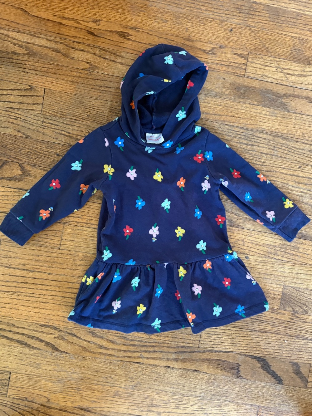 Hanna Andersson 3T Cotton Navy Floral Hoodie Dress Ruffle Skirt Sweatshirt